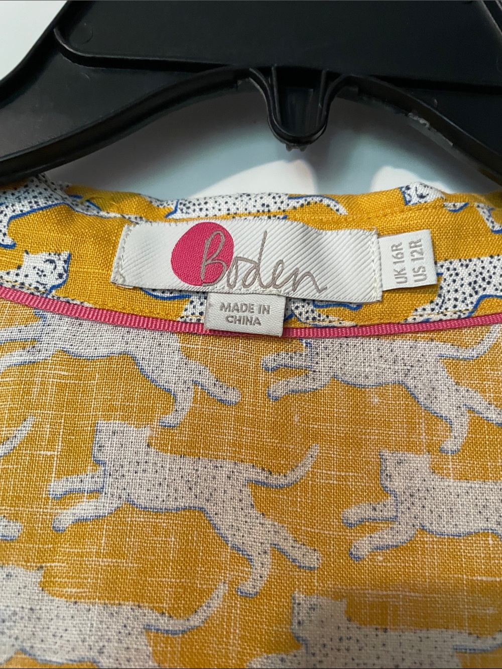 Boden Mustard Yellow Maxi Shirt Dress with White Leopard Print - Picture 3 of 5